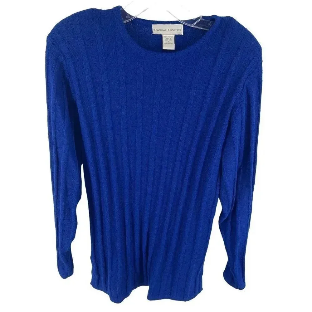 Casual Corner vintage Knit Long Sleeve Pullover Sweater Royal Blue Size Medium